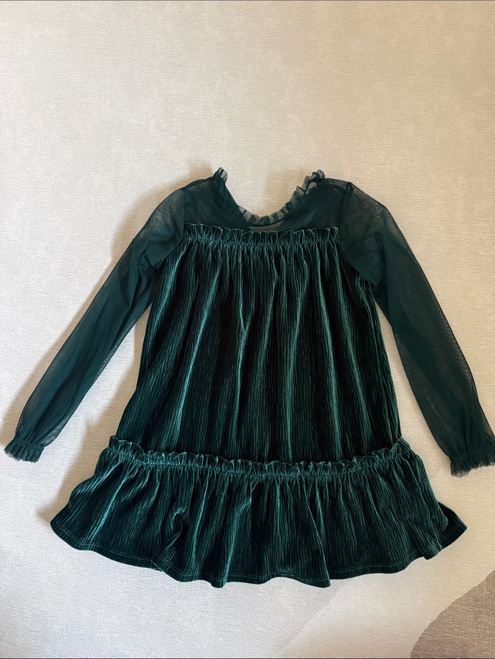 BCBGirls Dark Green Velvet & Mesh Long Sleeve Dress